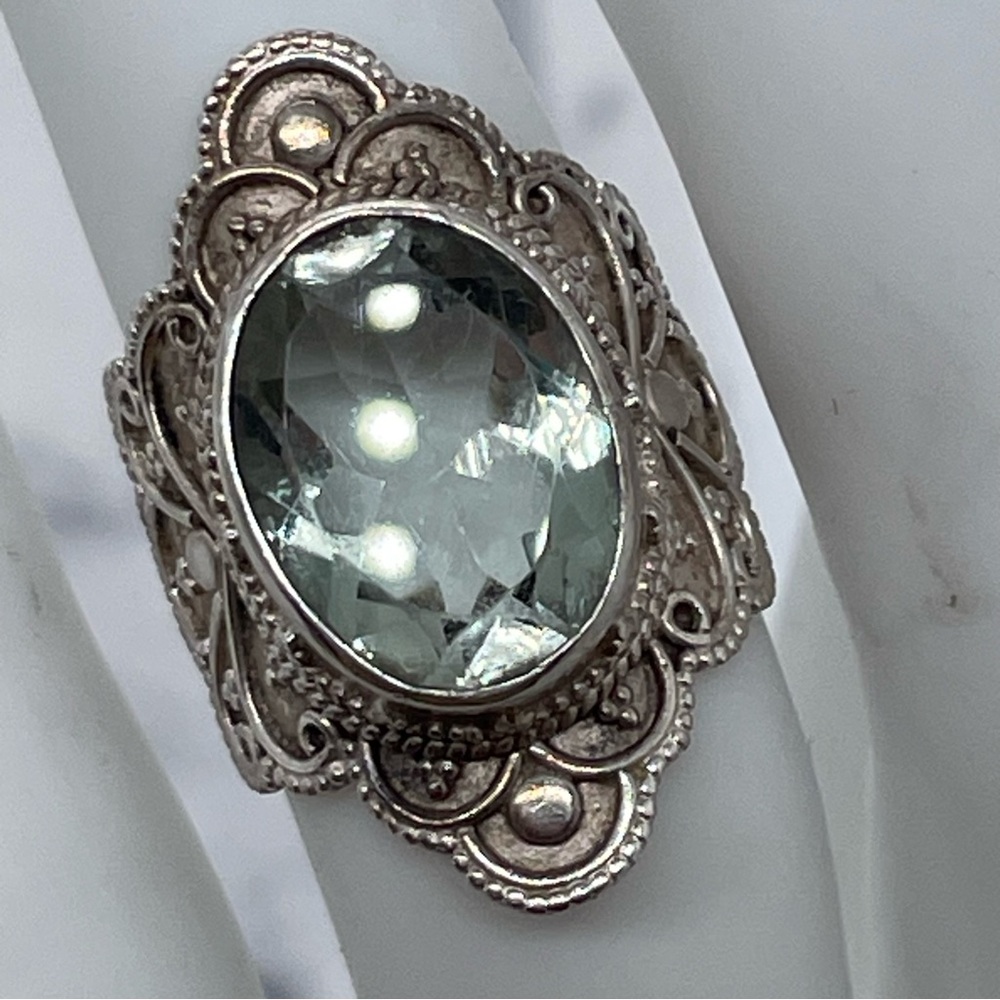 Sterling Silver Filigree Ring with Blue Green Stone 925 India PTI